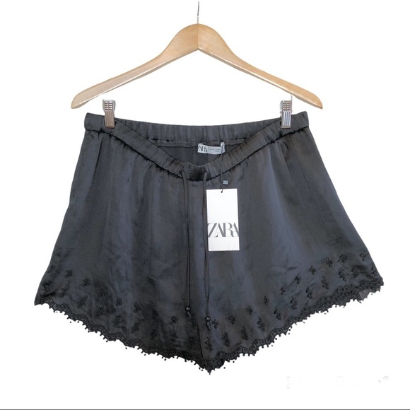 Zara Pants - NWT, Zara Embroidered Shorts, Satin Effect, Extra Large